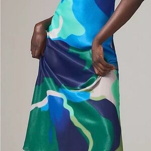 Women’s Midi Dress in Blue & Green Abstract Print